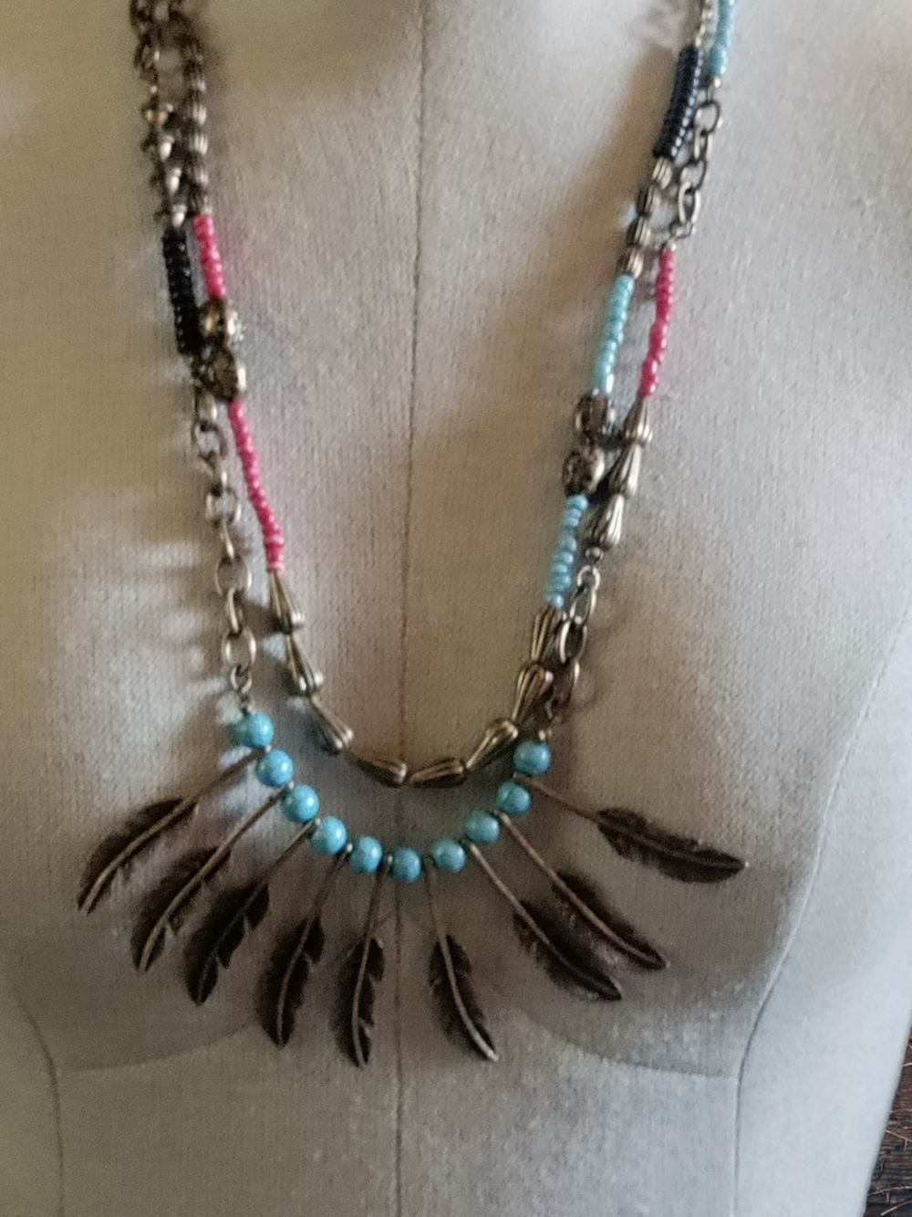 Boho Feather Pendant Necklace , Great Festival Piece